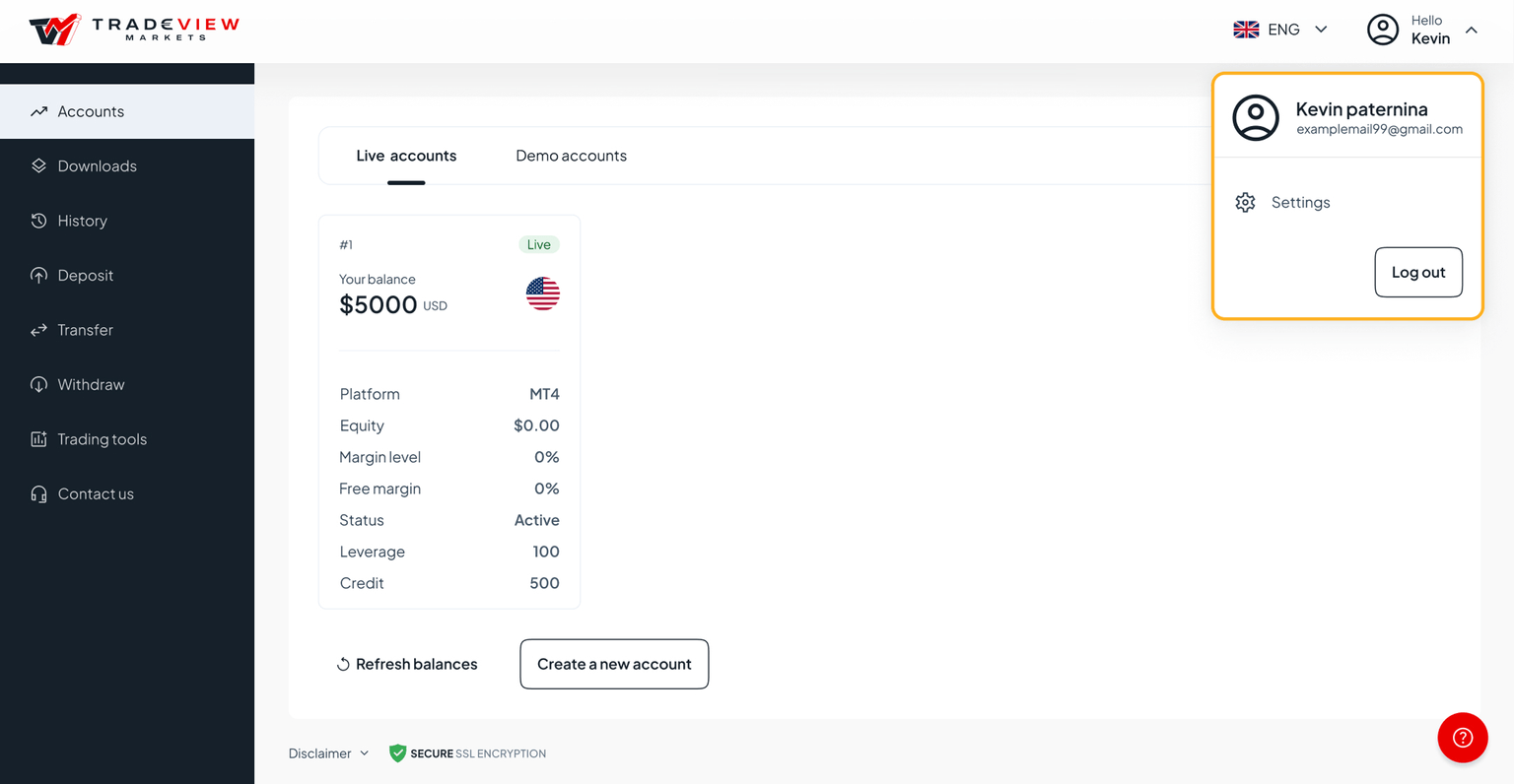 At the top right corner, you'll see a Hello message with a dropdown arrow. Click on it and select Settings