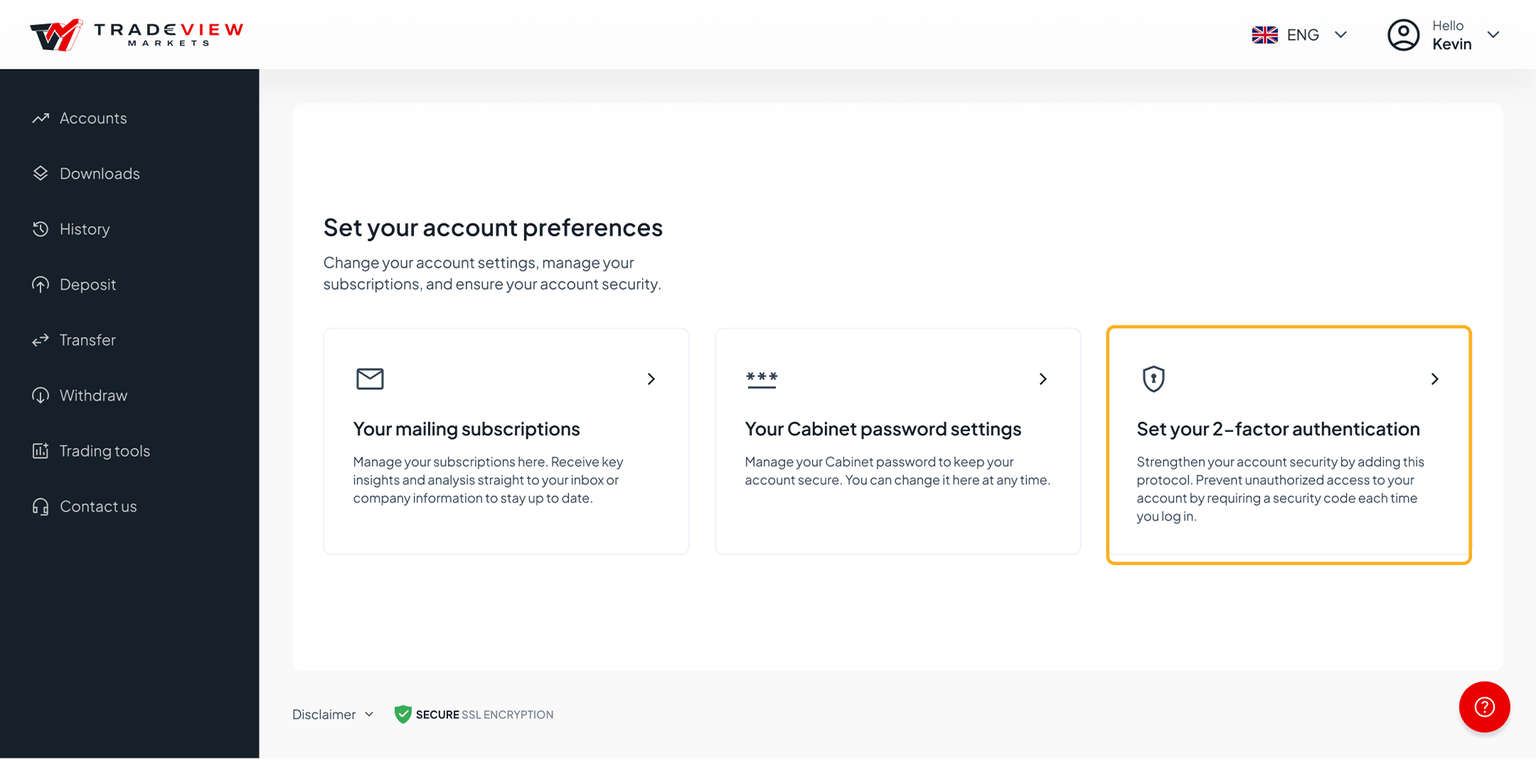 Select the Set your 2-factor authentication section