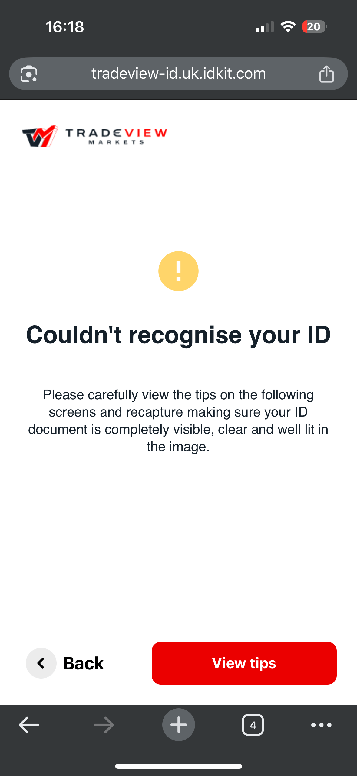 Document upload error message