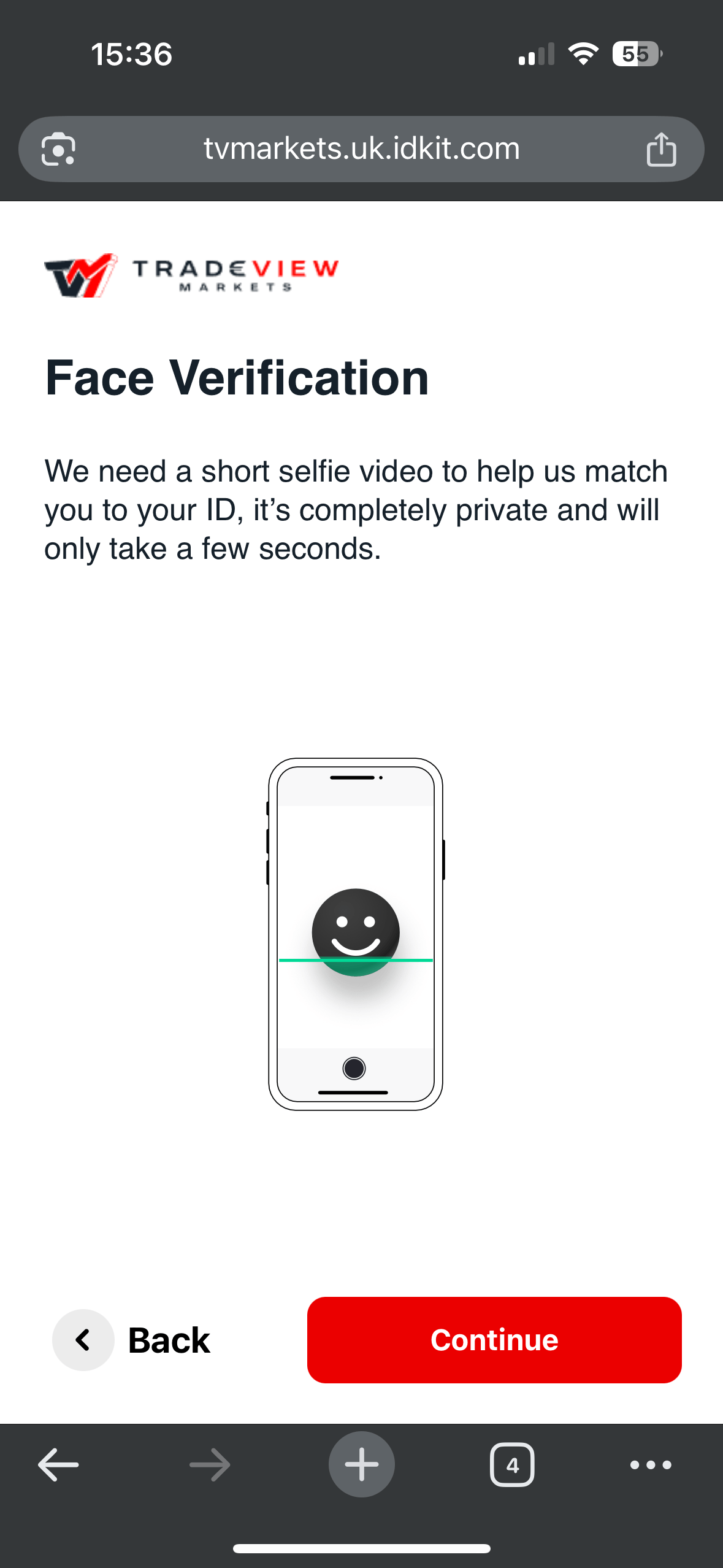Selfie verification screen with oval frame