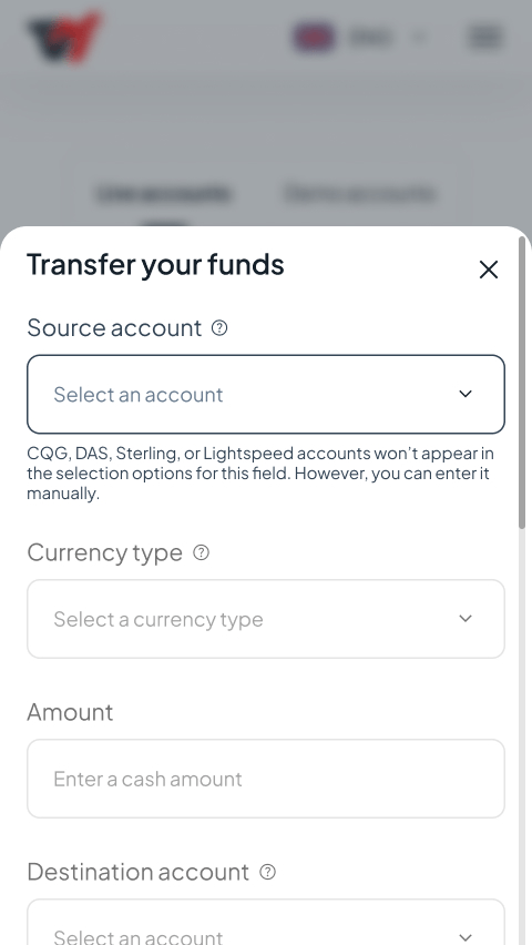 Select the source account, the account from which the funds will be transferred