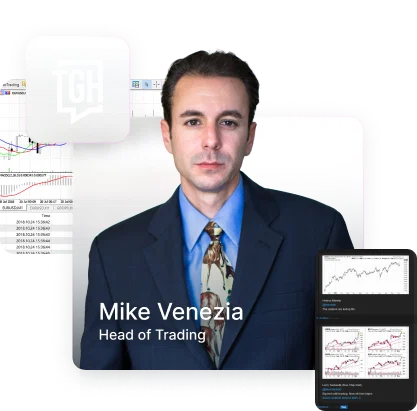 Foto de Mike con background de live trades desde Tradegatehub