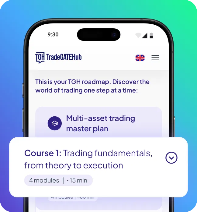 Trading Academy mobile application showing educational content and trading tools